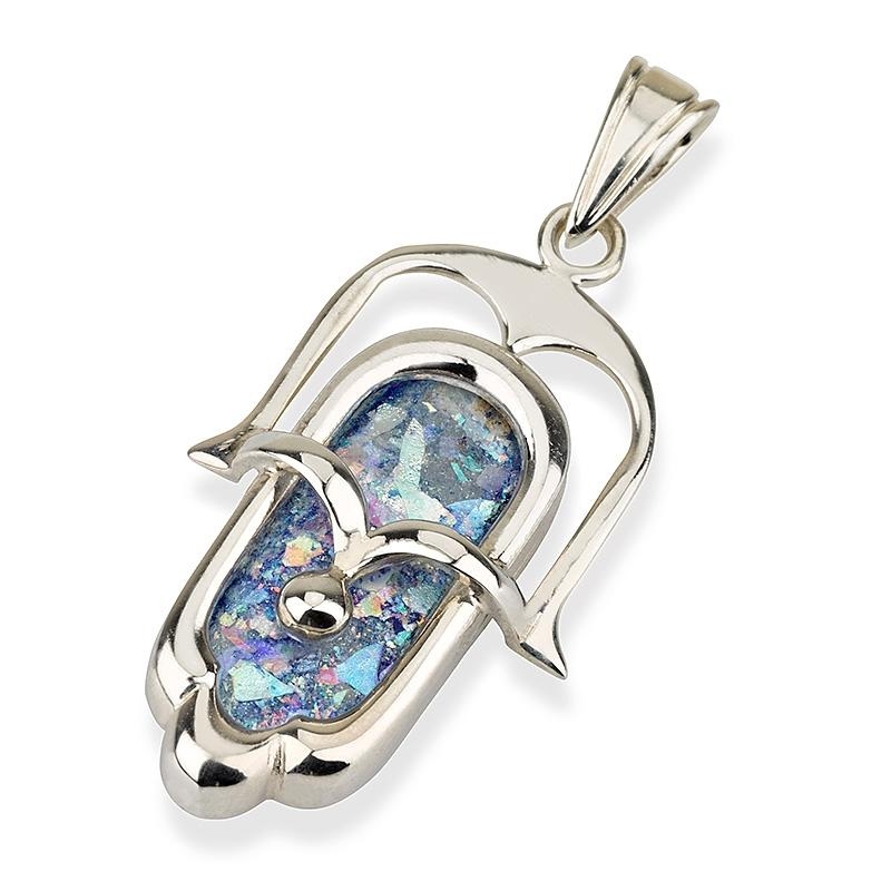 Roman Glass and Silver Cascade Hamsa Pendant Necklace main product photo
