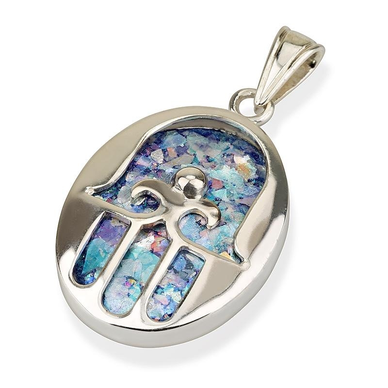 Roman Glass and Silver Fountain Hamsa Pendant Necklace main product photo
