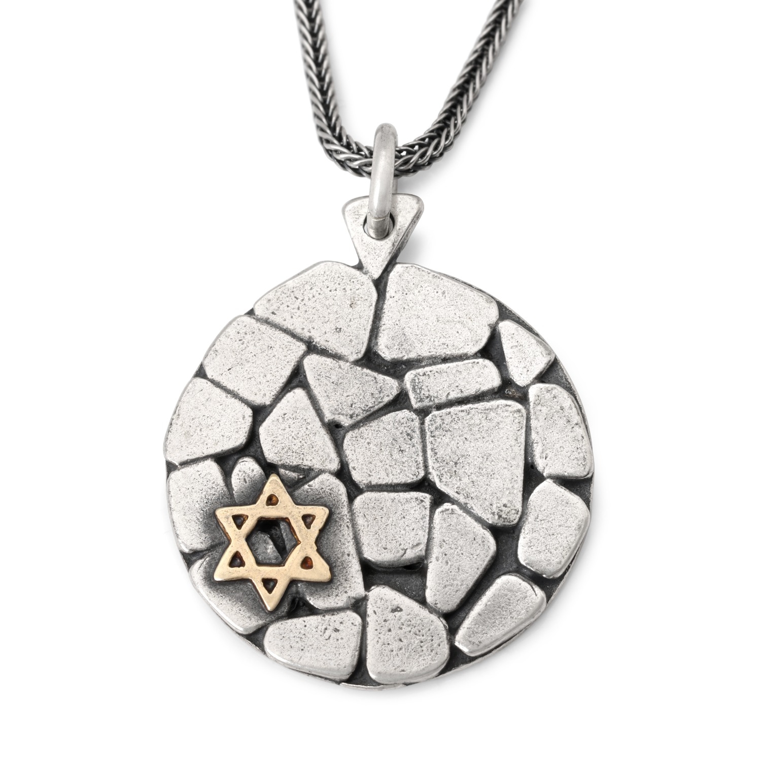 Jerusalem Wall: Silver and Gold Star of David Disk Pendant Necklace main product photo