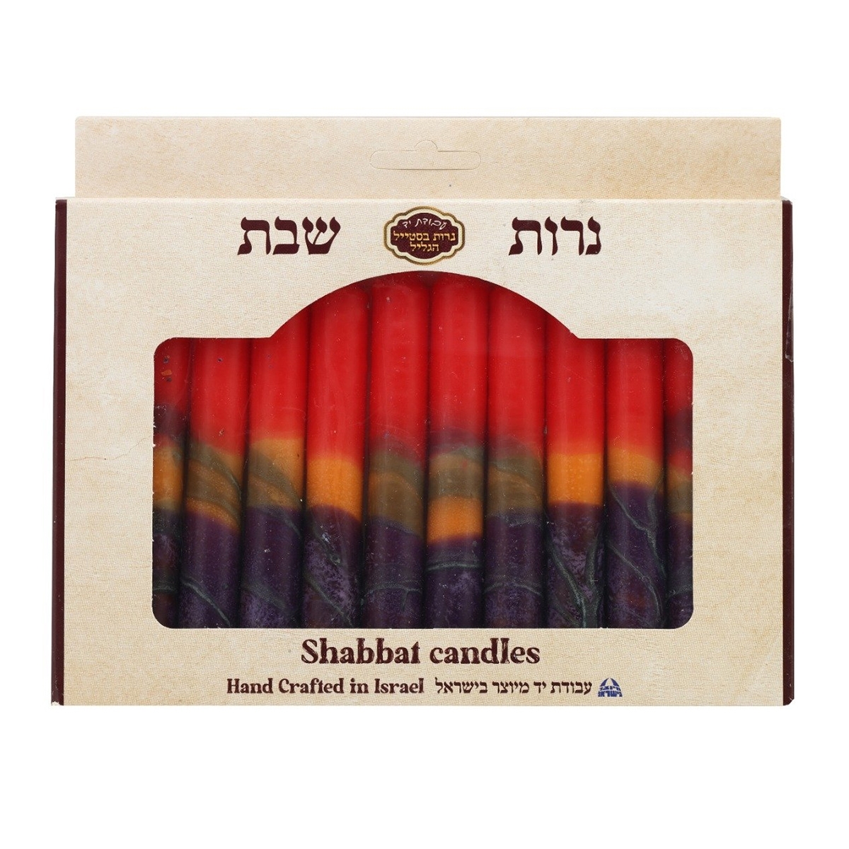 12 Designer Red and Purple Shabbat Candles main product photo