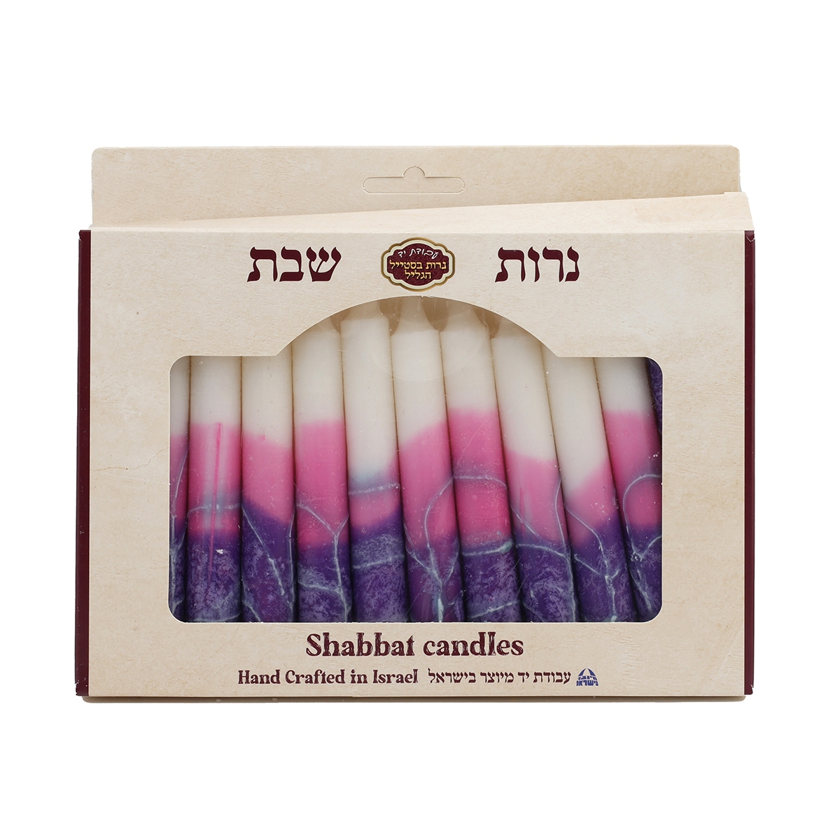 12 Designer Purple and White Shabbat Candles main product photo