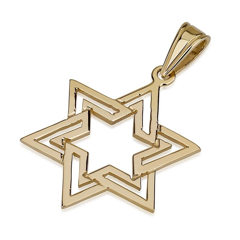 14K Gold Star of David with Cut Out Maze Design Pendant main product photo