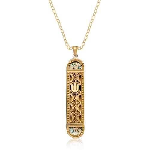 14K Gold and Roman Glass Mezuzah Pendant main product photo