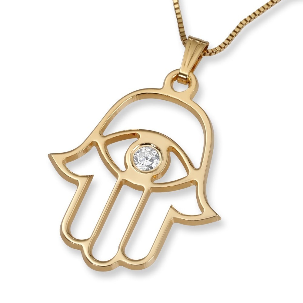 14K Gold Evil Eye Hamsa Pendant Necklace main product photo