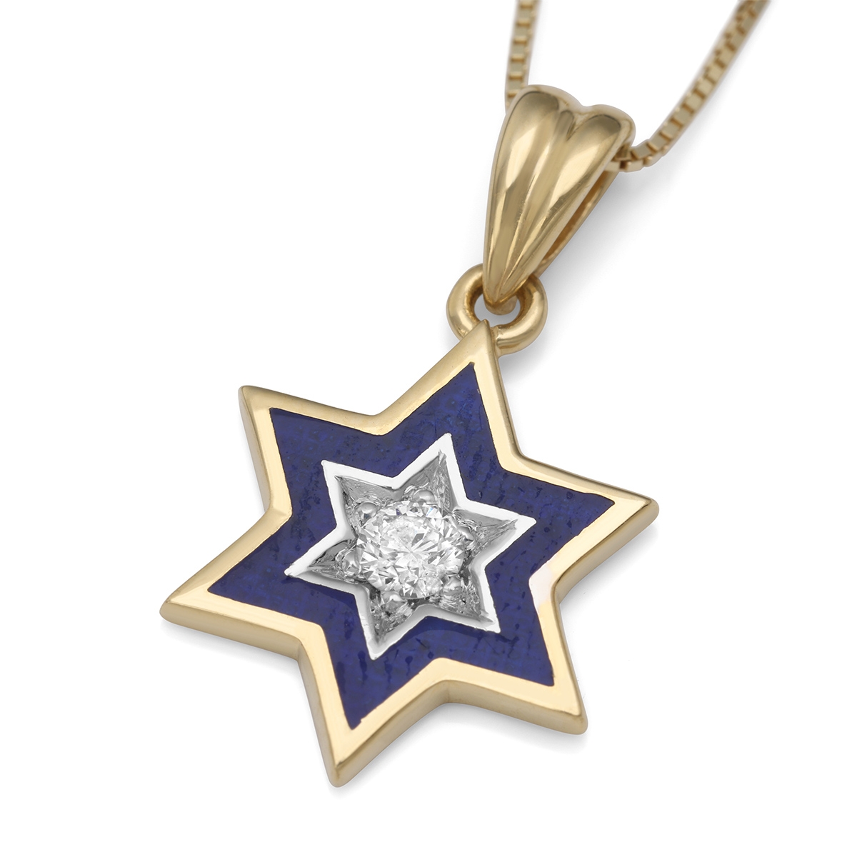 Diamond-Accented 14K Gold Star of David Pendant Necklace with Blue Enamel - Yellow or White Gold main product photo