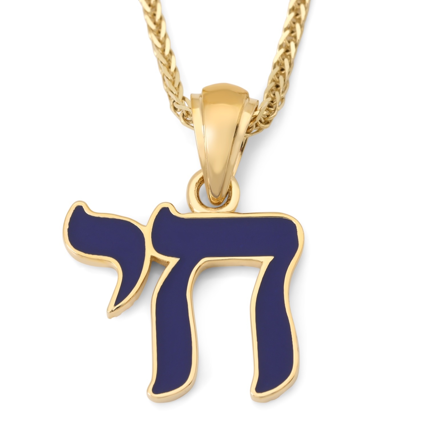 14K Gold & Blue Enamel Chai Pendant Necklace for Women main product photo