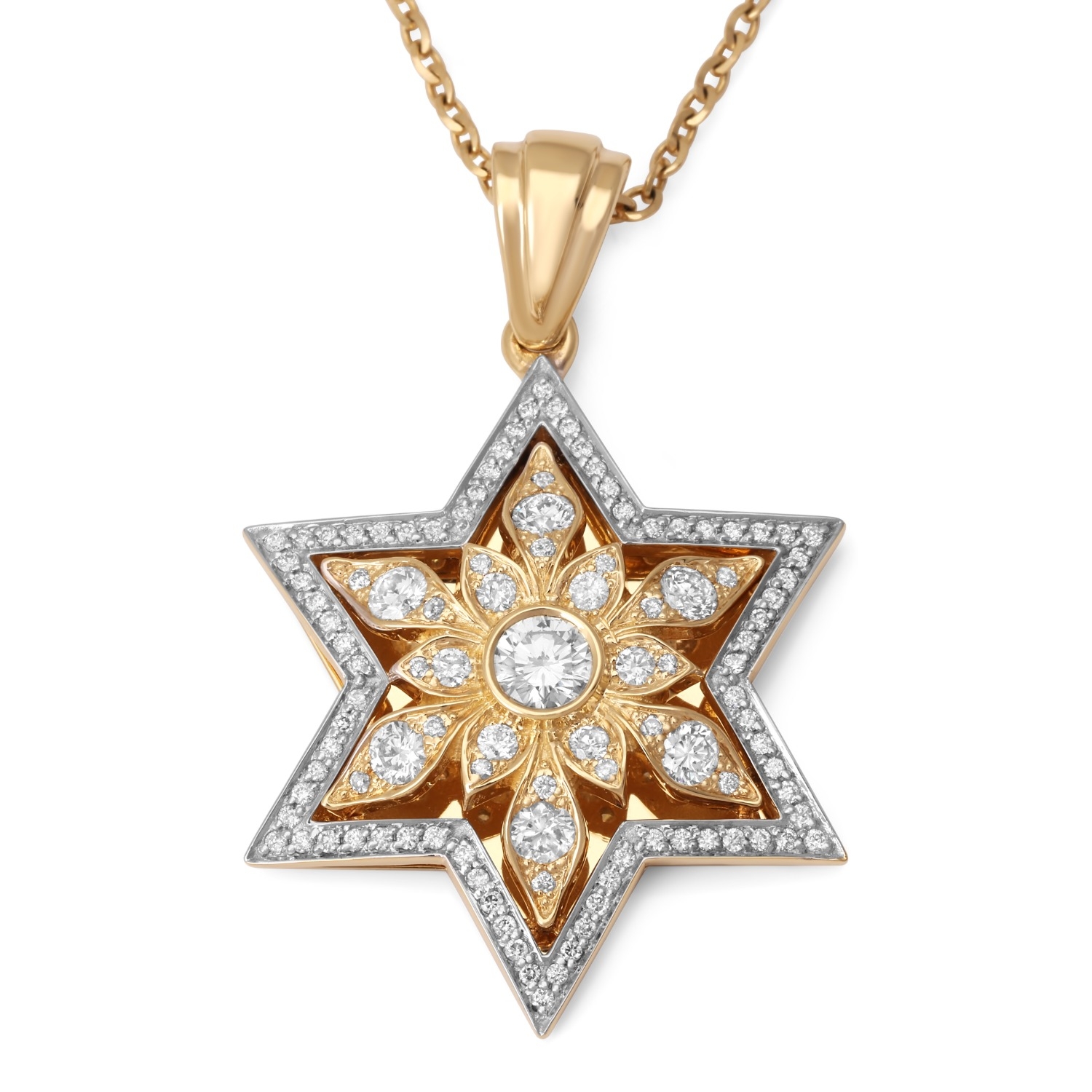 14K Gold Floral Star of David Pendant With 109 Diamonds main product photo