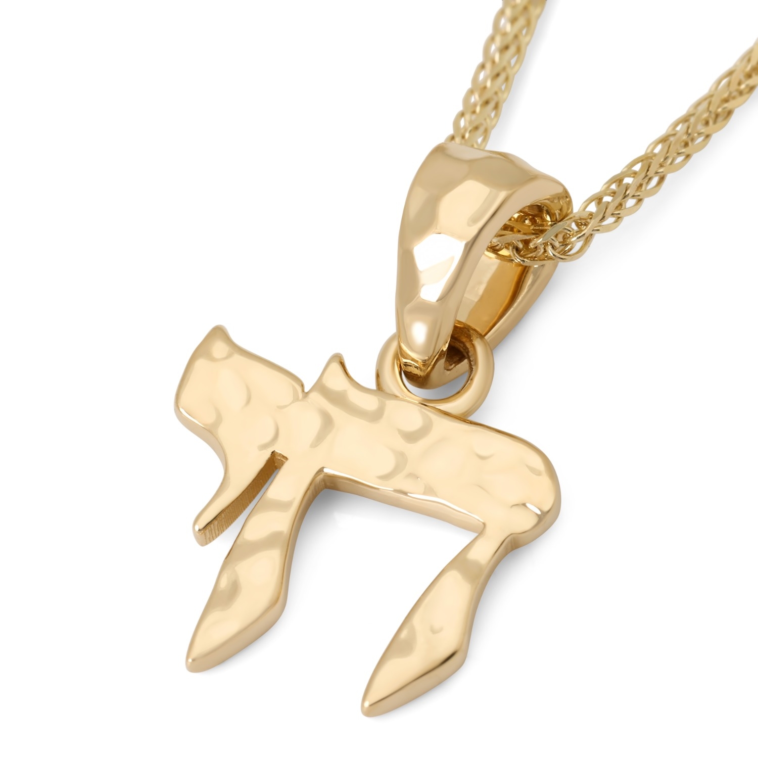 14K Gold Hammered Chai Pendant Necklace for Women - Symbol of Life main product photo