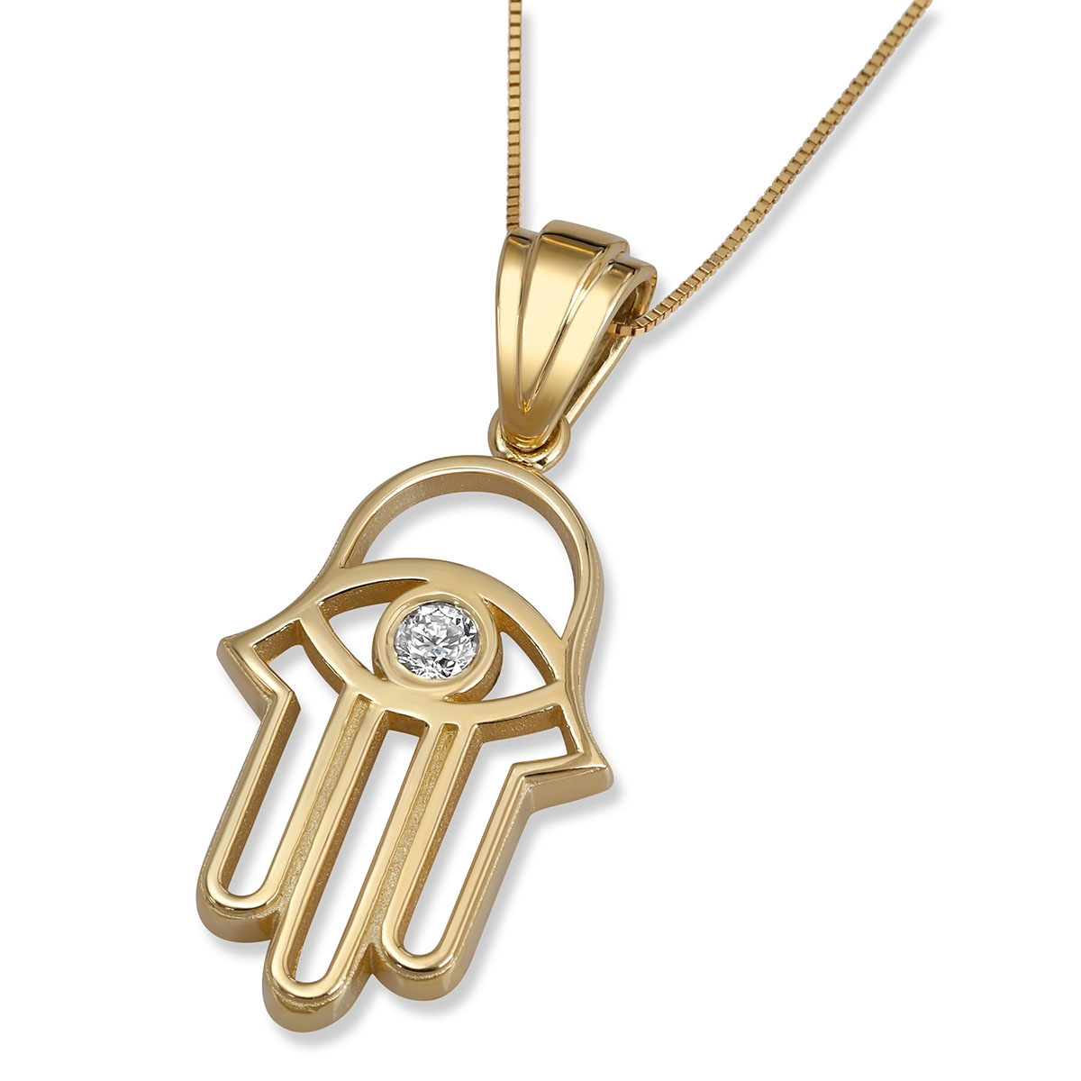 14K Gold Hamsa Evil Eye Pendant with Diamond main product photo