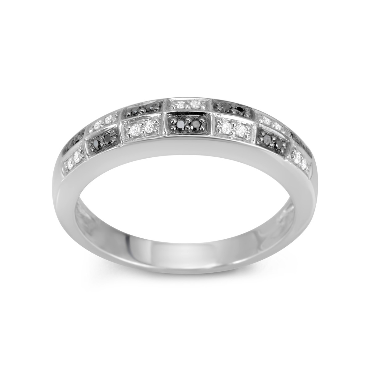 14K White Gold Designer Ring With Diamond Checkered Pattern main product photo