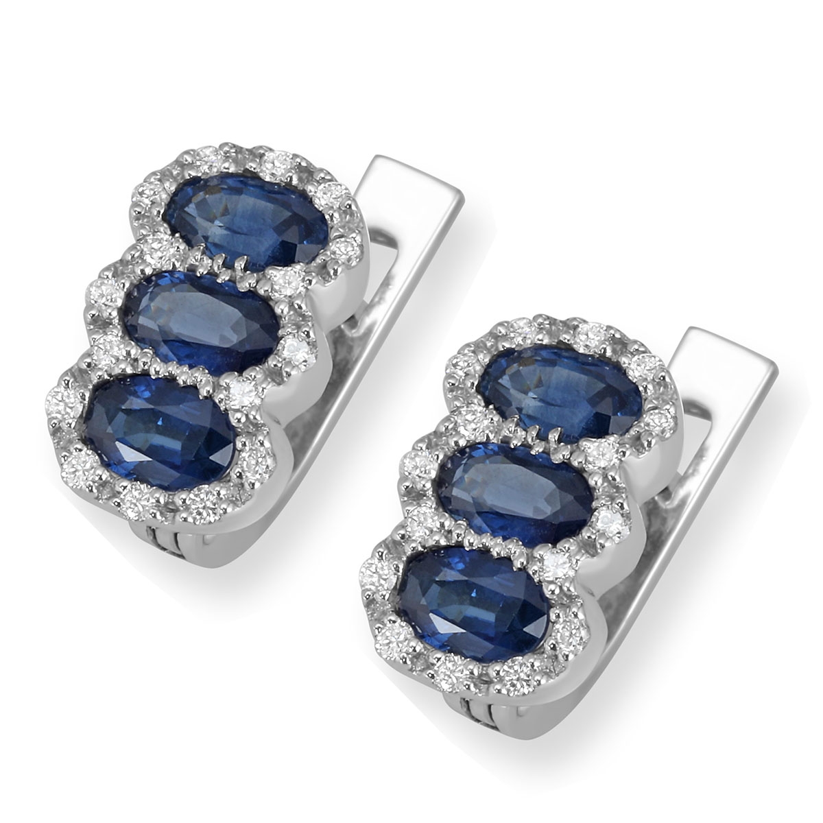 14K White Gold Diamond-Encrusted Earrings With Sapphires main product photo