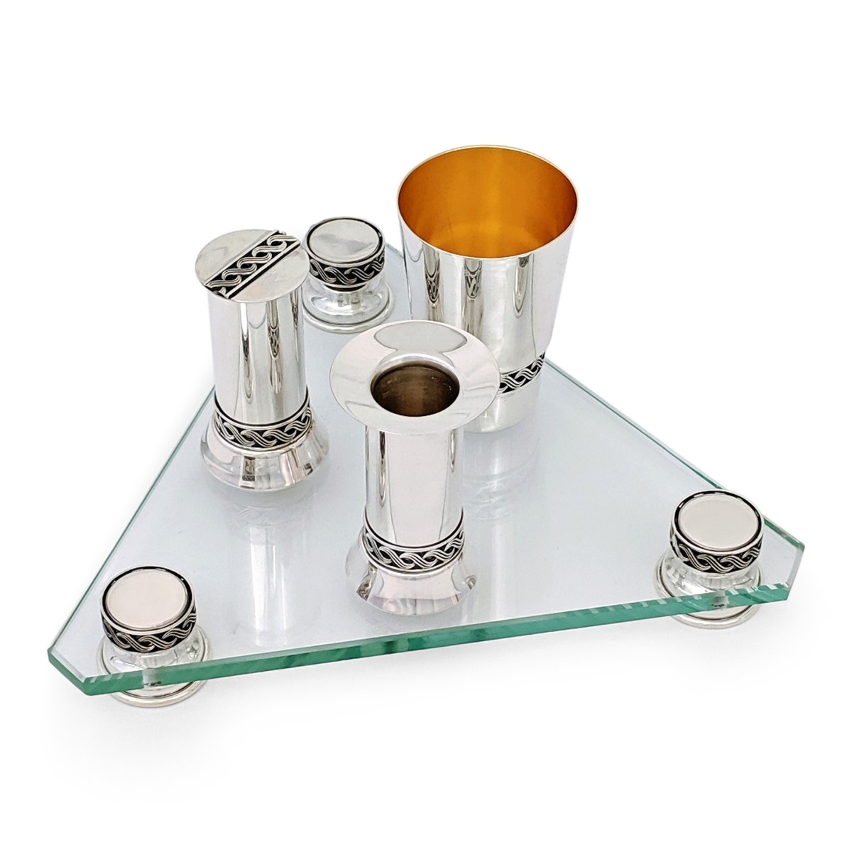 Bier Judaica 925 Sterling Silver Lattice 4 Piece Havdalah Set main product photo