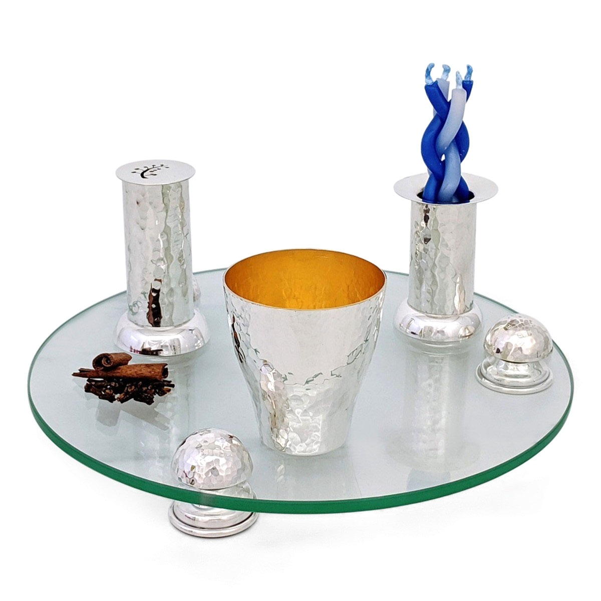 Bier Judaica 925 Sterling Silver Hammered 4 Piece Havdalah Set main product photo