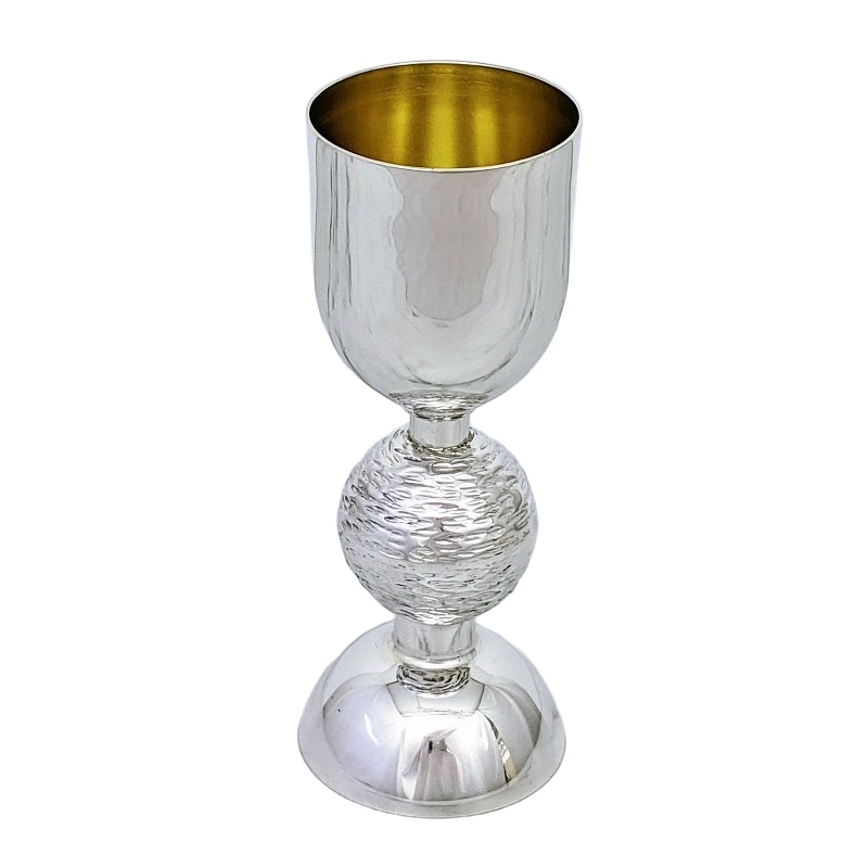 Bier Judaica Handcrafted 925 Sterling Silver Kiddush Cup With Lined Hammered Design main product photo