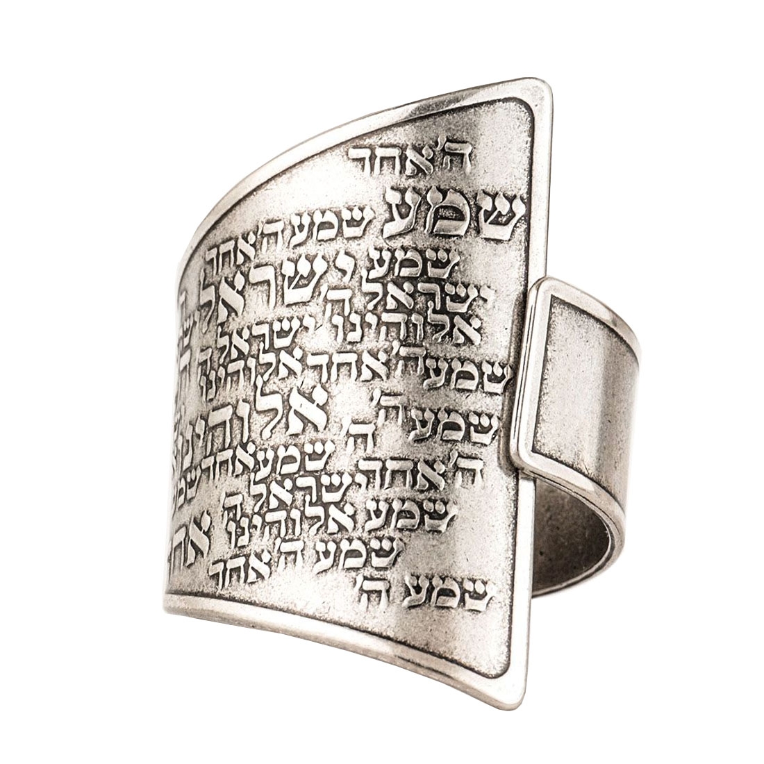 Blackened 925 Sterling Silver Adjustable Ring – Shema Yisrael (Deuteronomy 6:4) main product photo