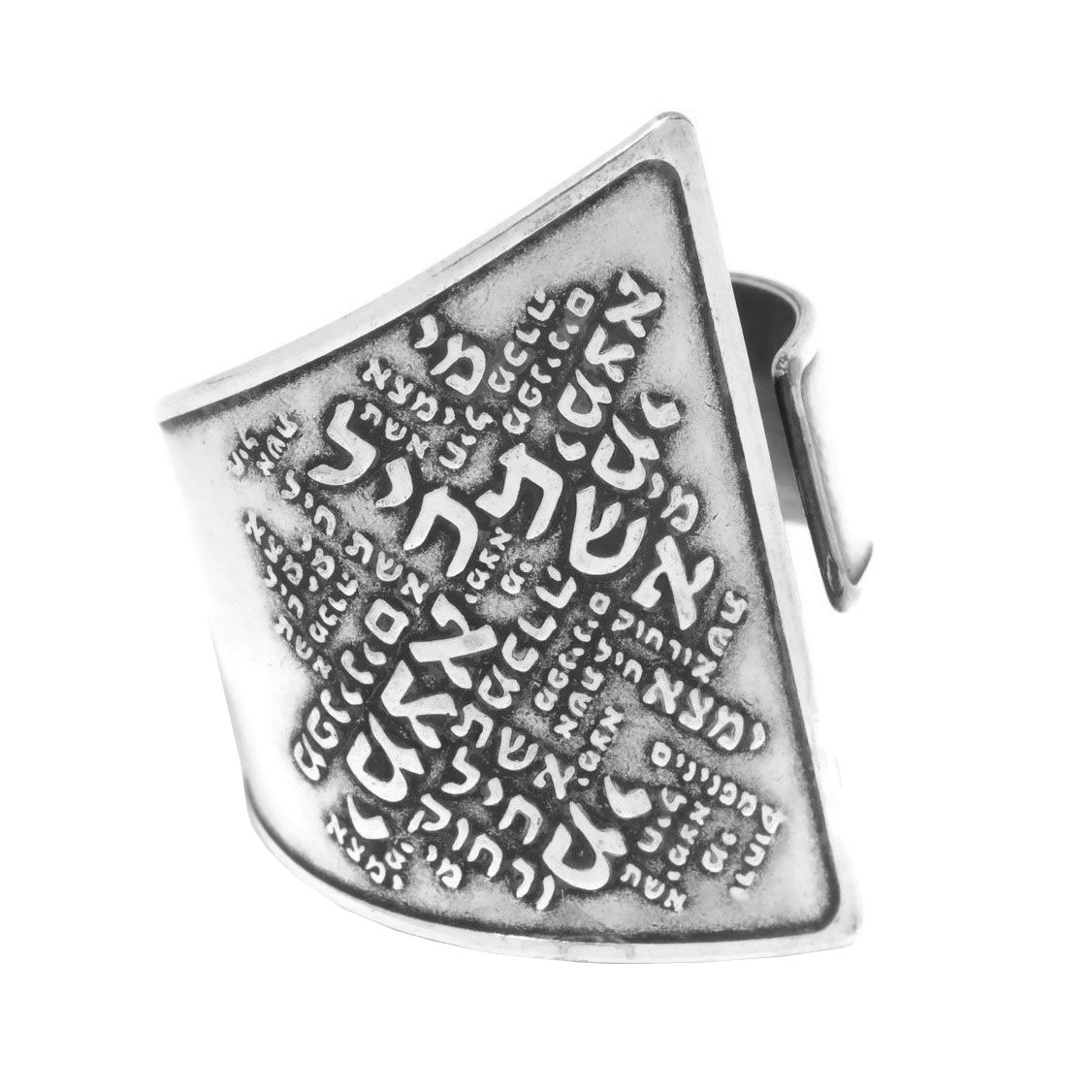 Blackened 925 Sterling Silver Adjustable Woman of Valor Cuff Ring (Proverbs 31) main product photo