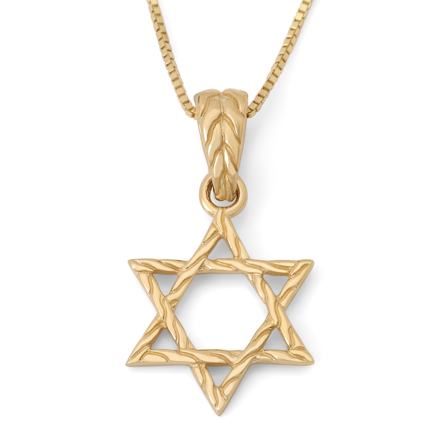 14K Gold Star of David Pendant with Etched Root Design main product photo