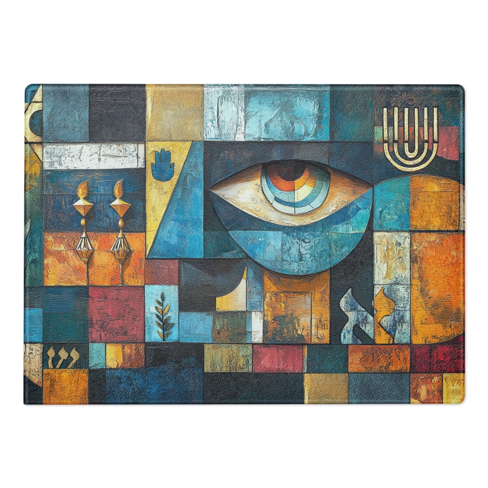 Abstract Jewish Artwork Shabbat Challah Board in Tempered Glass main product photo