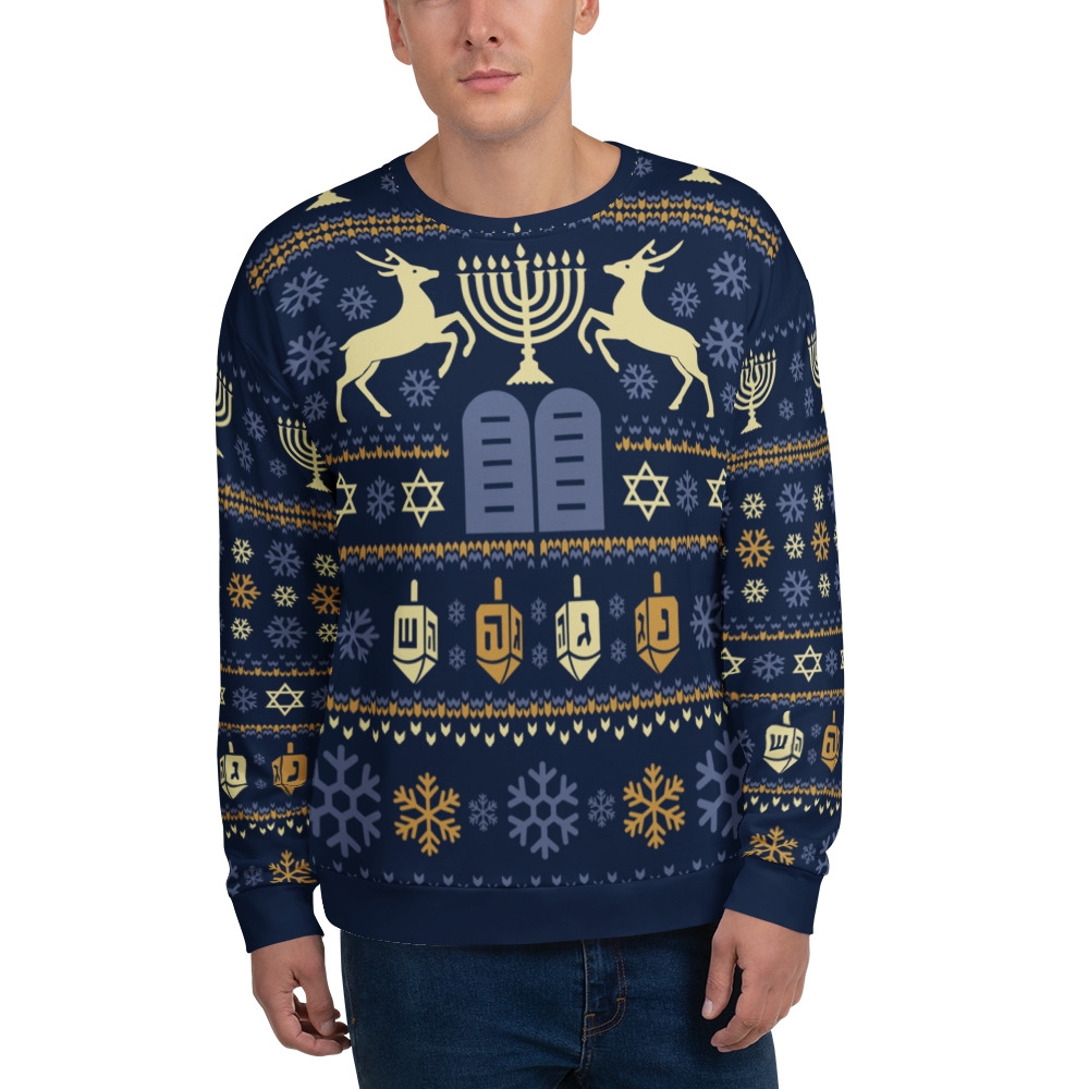 Hanukkah Sweatshirt - Festive Menorah, Dreidels & Star of David Design main product photo