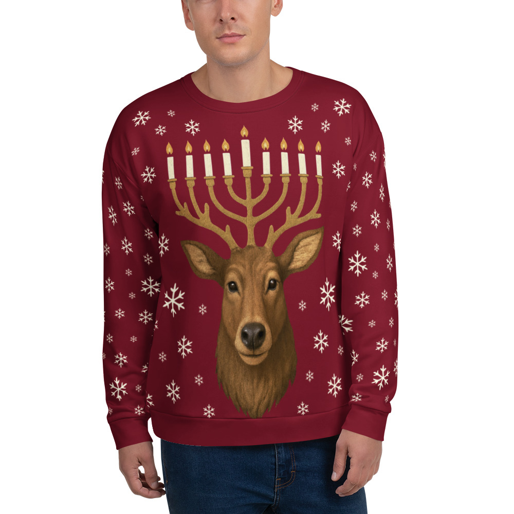 Menorah Deer Hanukkah Sweatshirt - Bordeaux main product photo