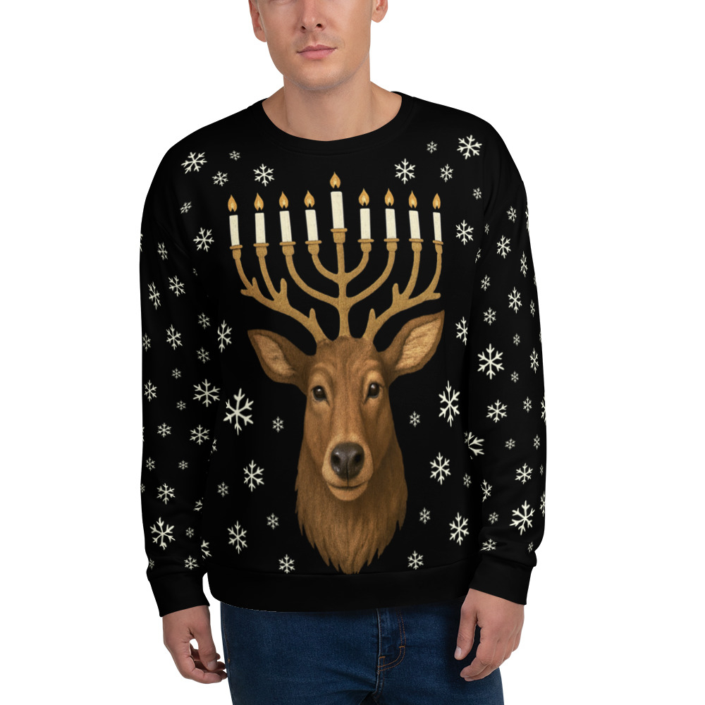 Menorah Deer Hanukkah Sweatshirt - Black main product photo