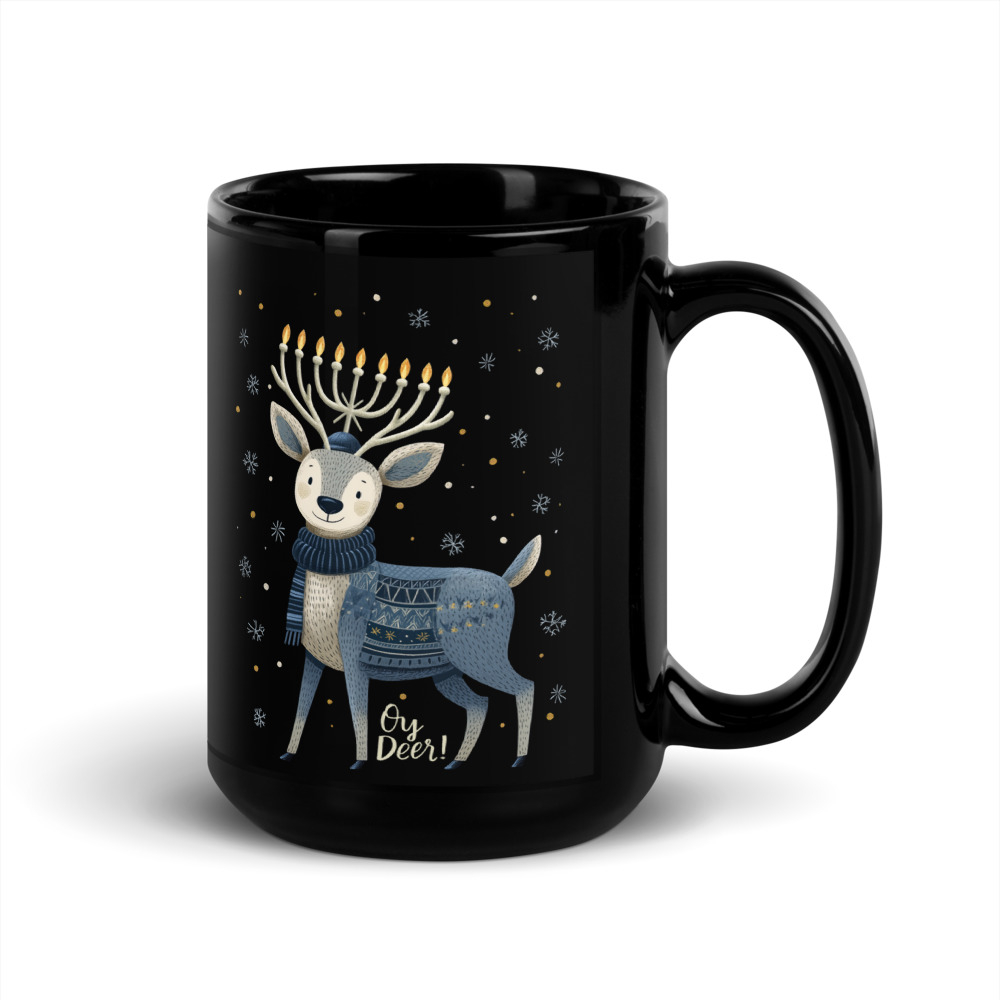 Oy Deer Hanukkah Black Glossy Mug main product photo