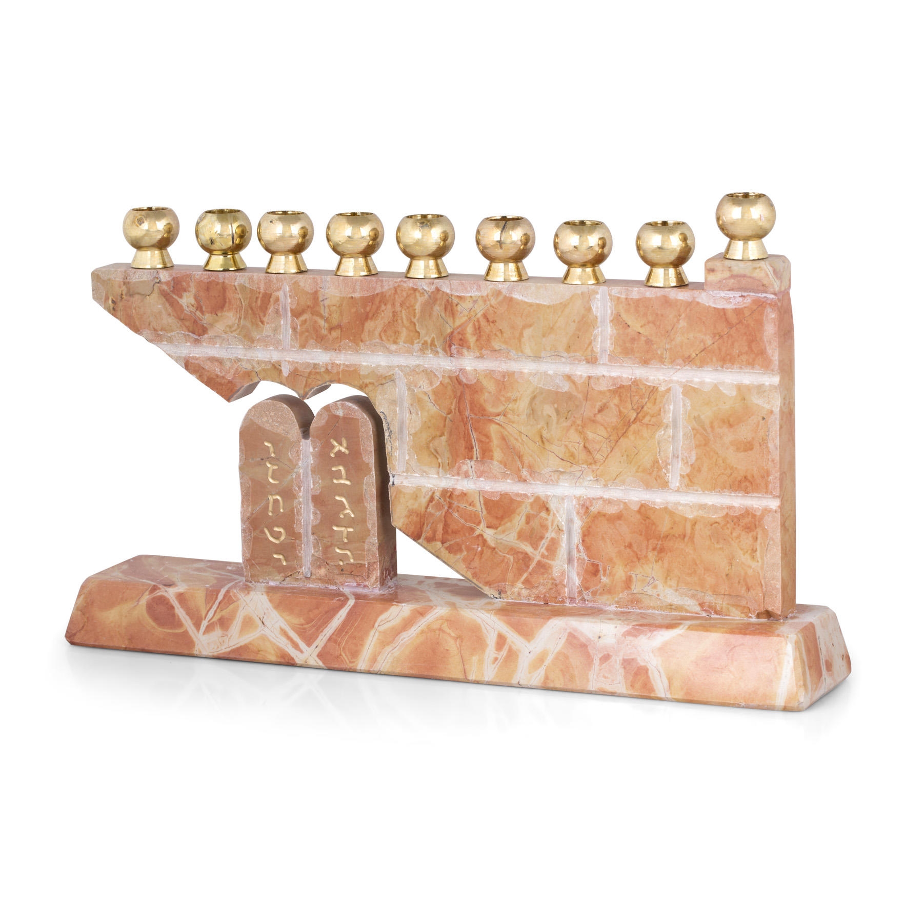 Red Jerusalem Stone Hanukkah Menorah with Cut-Out 10 Commandments main product photo
