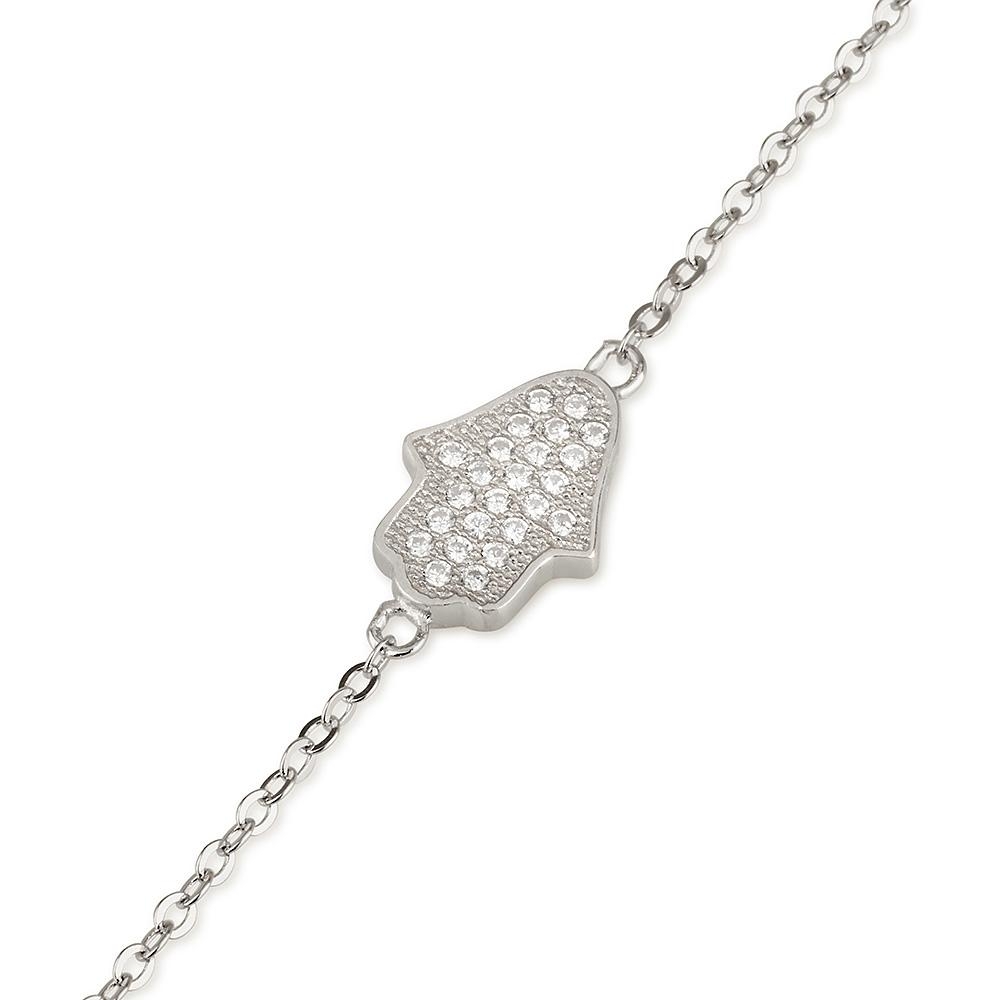 925 Sterling Silver Hamsa Bracelet with White Zircon Stones main product photo