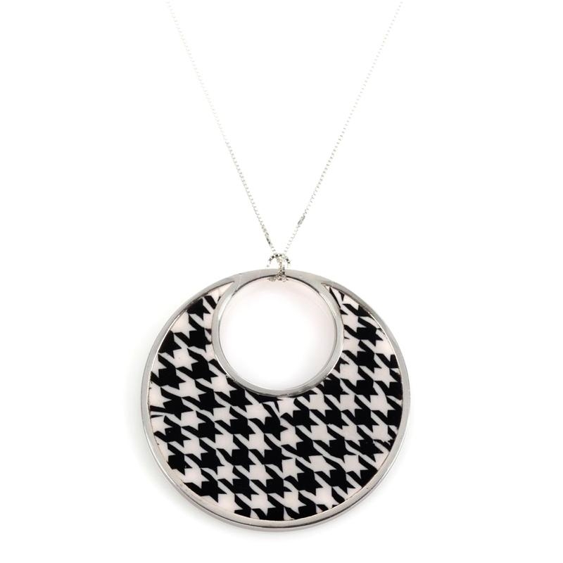 Adina Plastelina Round Afro Silver Necklace - Houndstooth main product photo