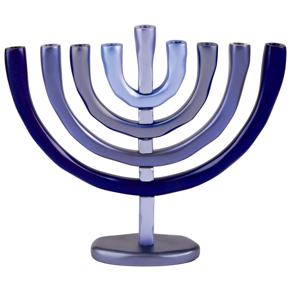 Yair Emanuel Classic Anodized Aluminum Hanukkah Menorah - Blue main product photo