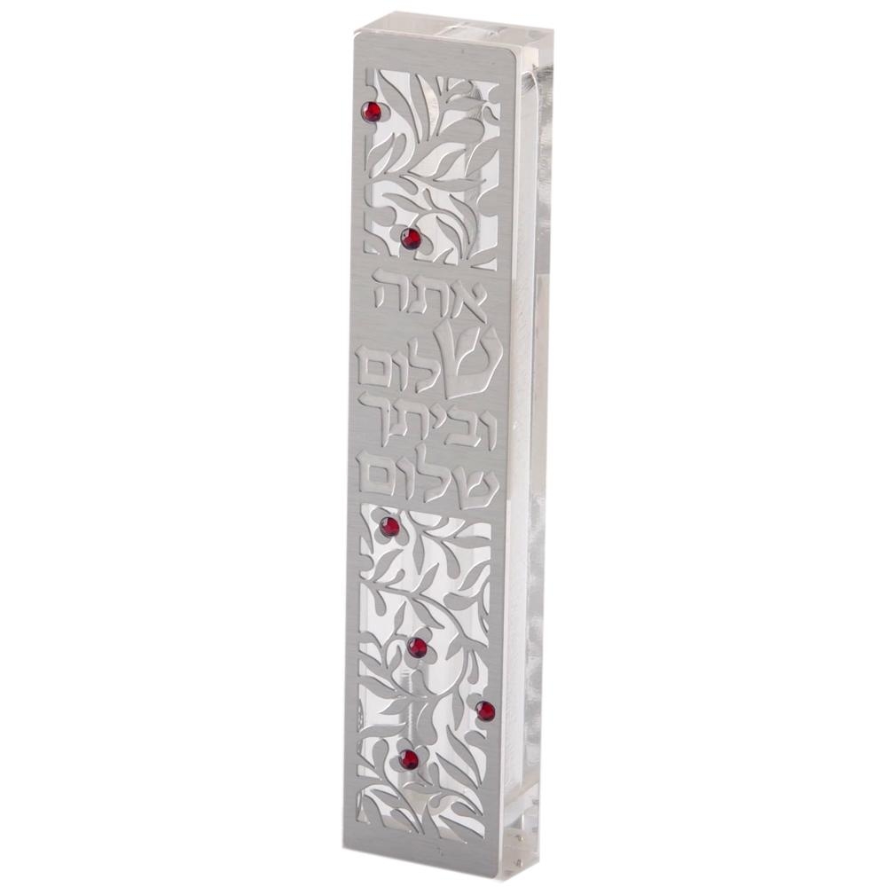 Dorit Judaica Acrylic Mezuzah Case with Laser-Cut Steel and Swarovski Stones - Ata Shalom main product photo