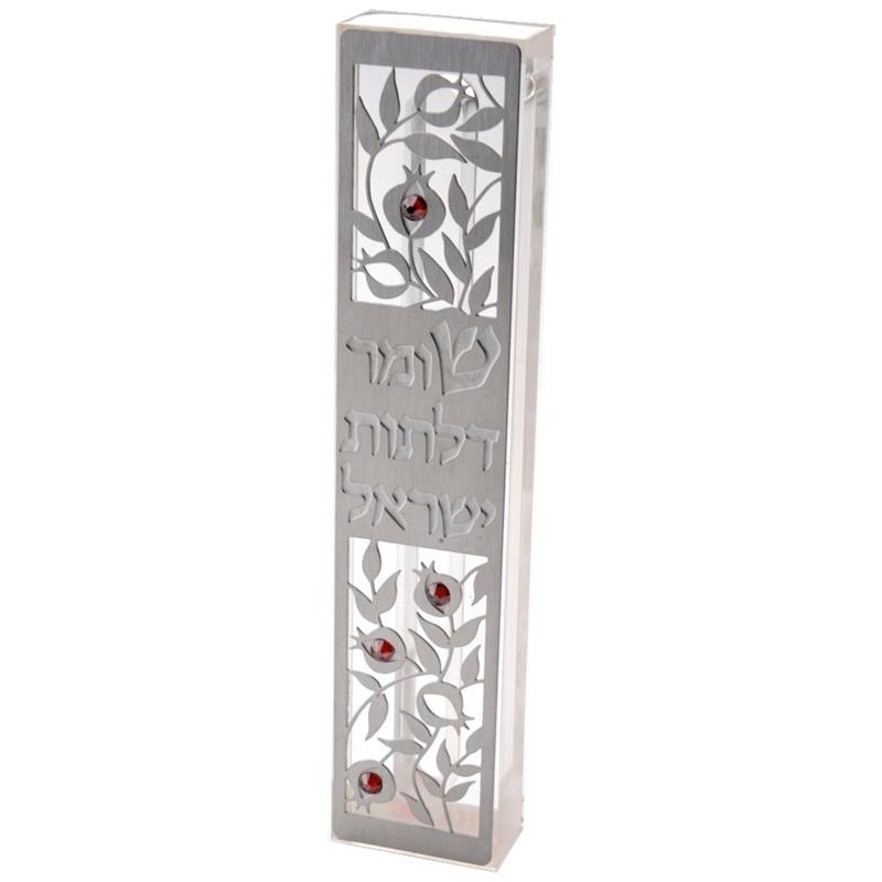 Dorit Judaica Acrylic Mezuzah Case with Laser-Cut Steel and Swarovski Crystals - Protect the Doors of Israel main product photo
