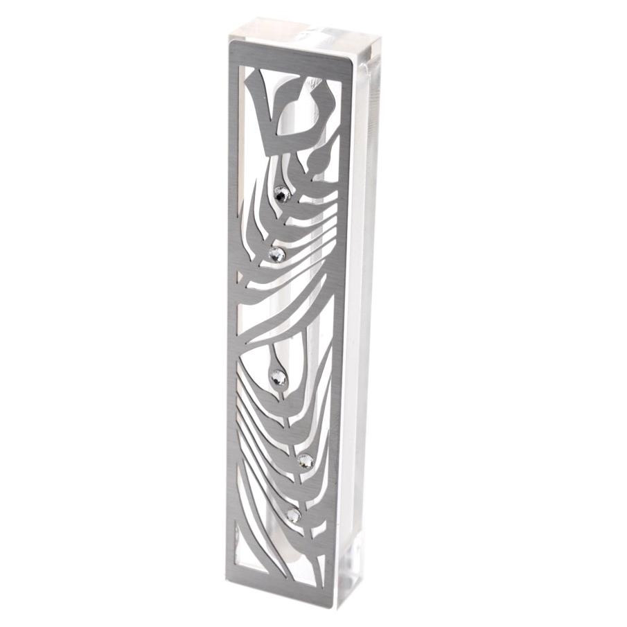 Dorit Judaica Acrylic Mezuzah Case with Laser-Cut Steel and Swarovski Stones - Wheat Sheaf main product photo