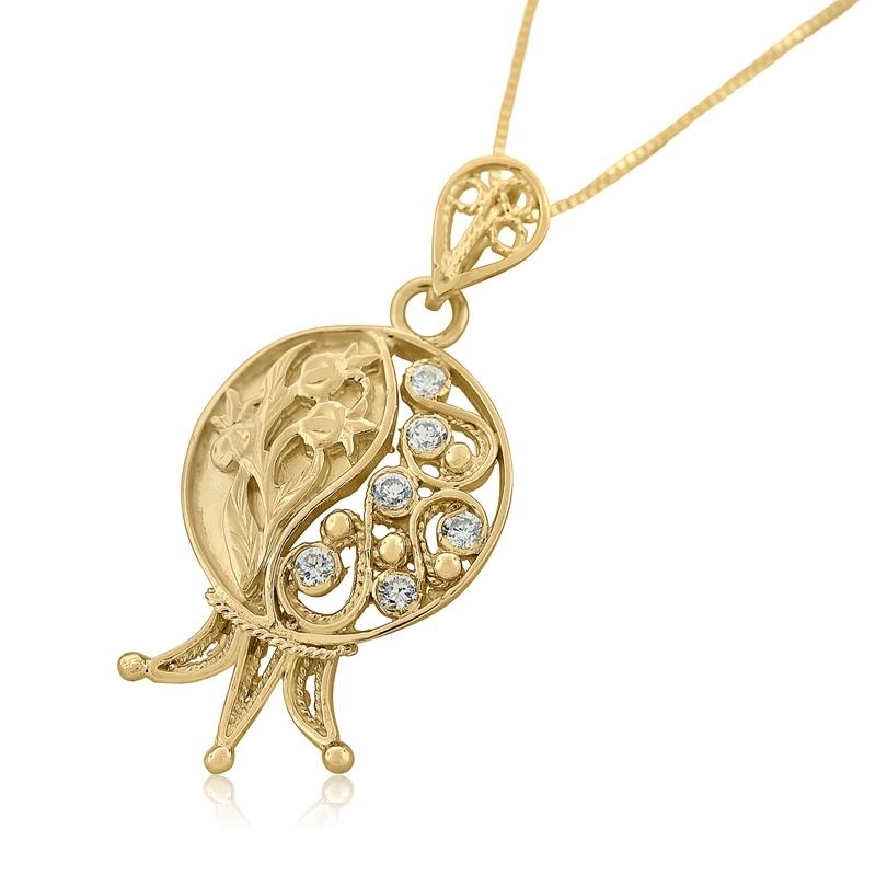 Exclusive 14K Gold and Diamonds Filigree Pomegranate Pendant main product photo