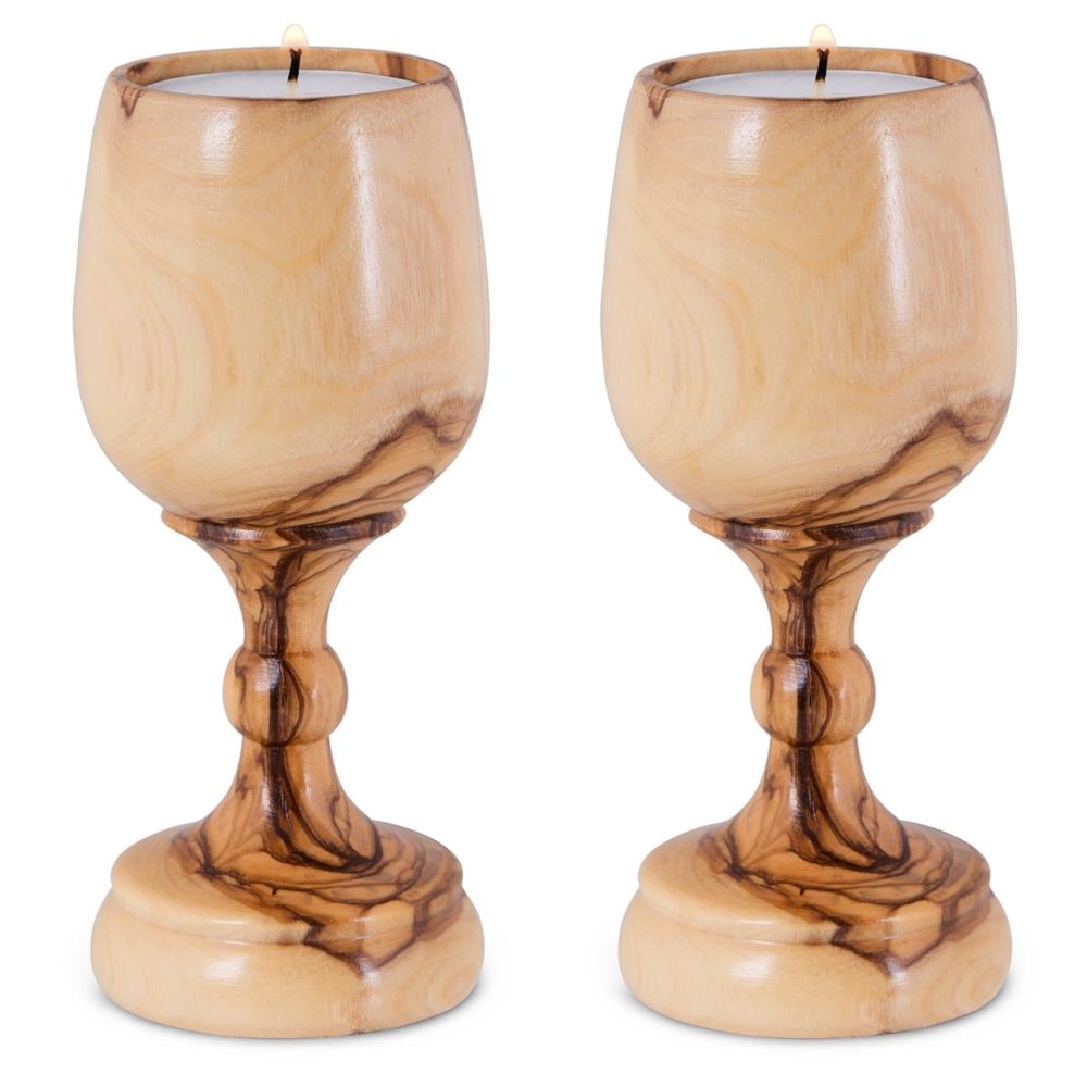 Natural Olive Wood Portable Candlesticks in Wine Glass Design main product photo
