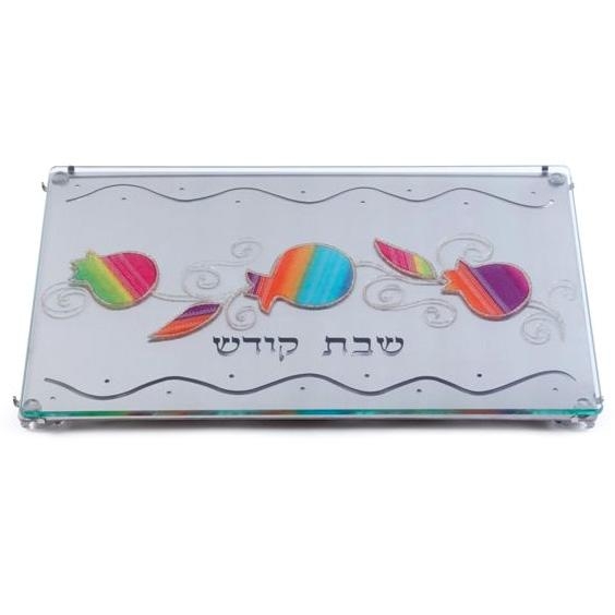 Painted Stainless Steel Challah Board: Pomegranates (Rainbow). Lily Art main product photo