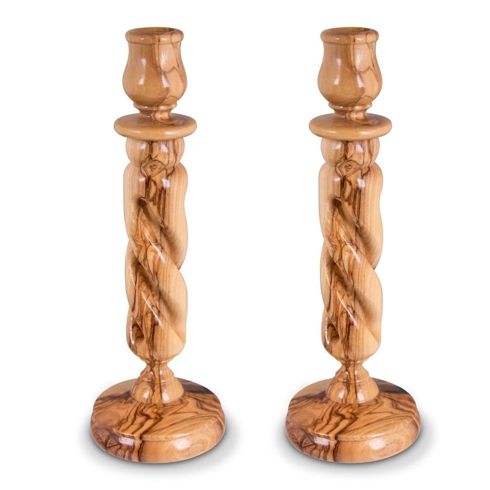 Solid Spiral: Olive Wood Candlesticks (Large) main product photo