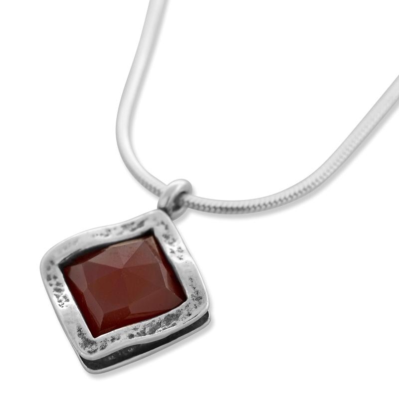 Sterling Silver Layered Square Carnelian Stone Necklace main product photo
