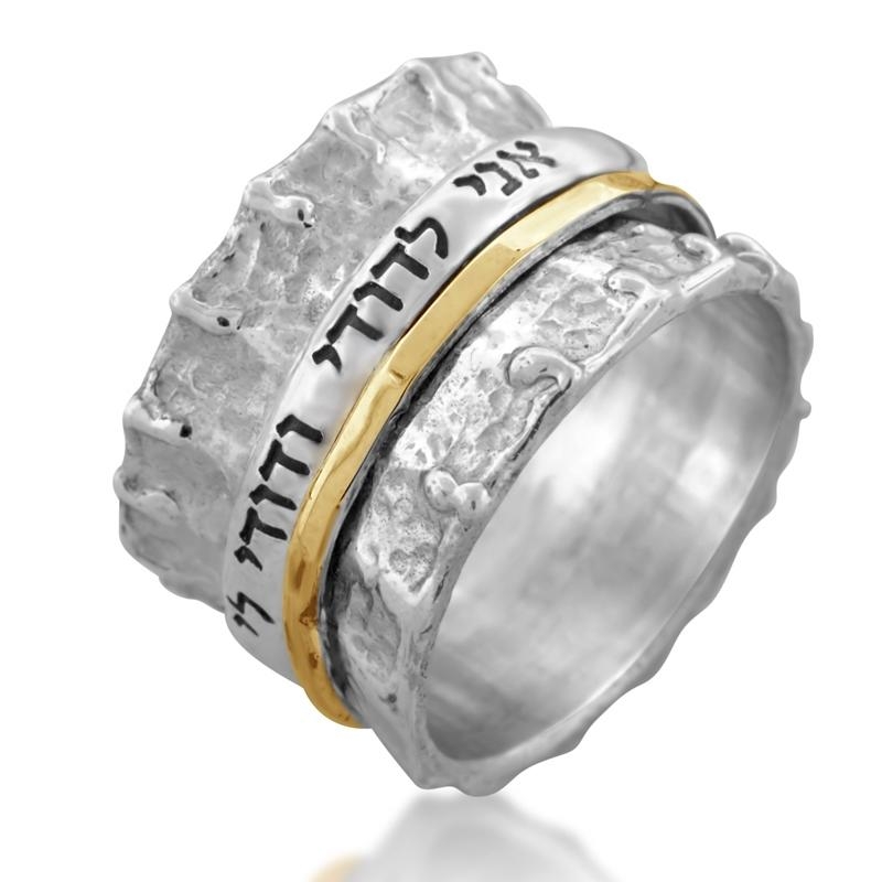 Textured Silver Ring with Spinning 9K Gold and Ani LeDodi main product photo