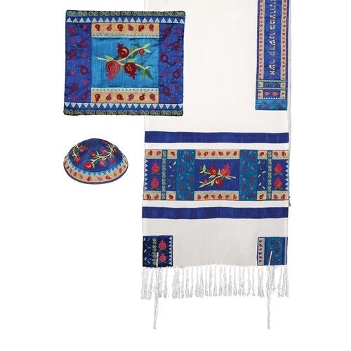 Yair Emanuel Full Embroidered Raw Silk Pomegranates Design Tallit (Prayer Shawl) main product photo
