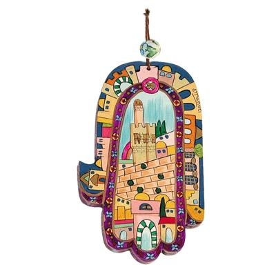 Yair Emanuel Large Wood Painted Hamsa - Old Jerusalem main product photo