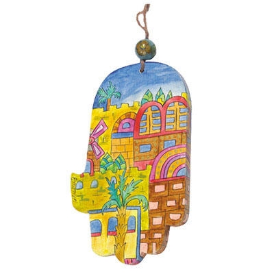 Yair Emanuel Wood Painted Hamsa - Jerusalem (Color) main product photo