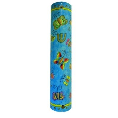 Yair Emanuel Large Wooden Mezuzah - Butterflies main product photo