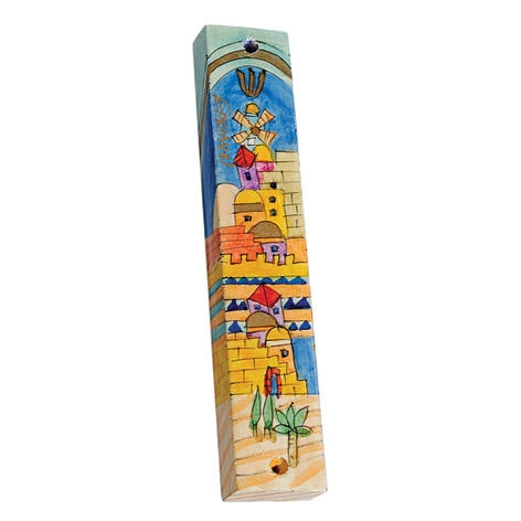 Yair Emanuel Large Wooden Mezuzah - Jerusalem Windmill main product photo