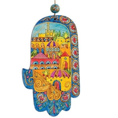 Jerusalem: Yair Emanuel Small Wood Painted Hamsa main product photo