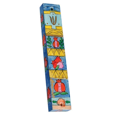 Yair Emanuel Small Wooden Mezuzah - Pomegranate Panels main product photo