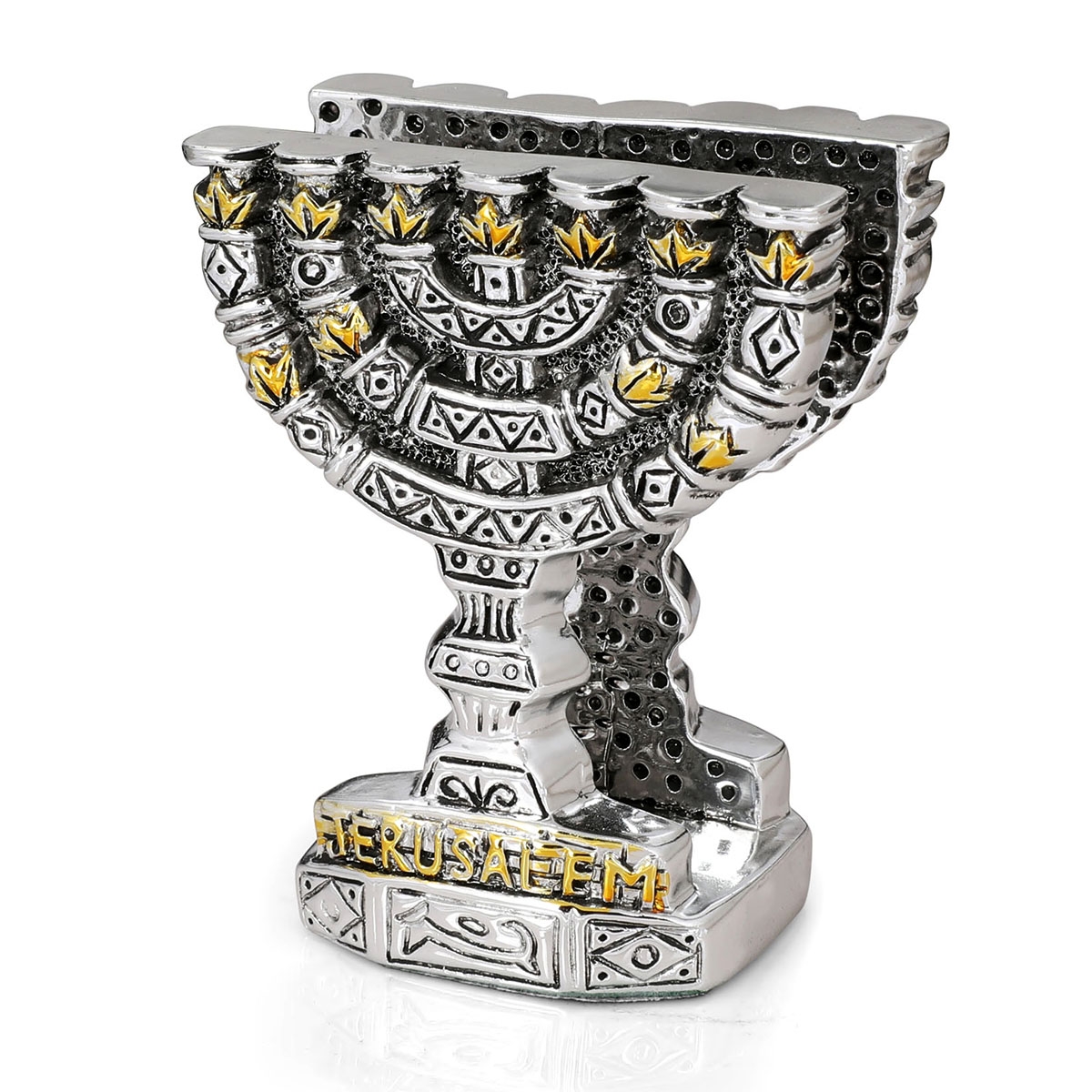 Silver-Plated Menorah Napkin Holder with Golden Highlights main product photo