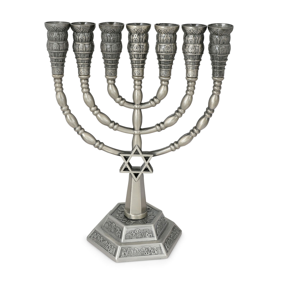 Seven-Branched Menorah With Jerusalem Design (Choice of Colors) main product photo