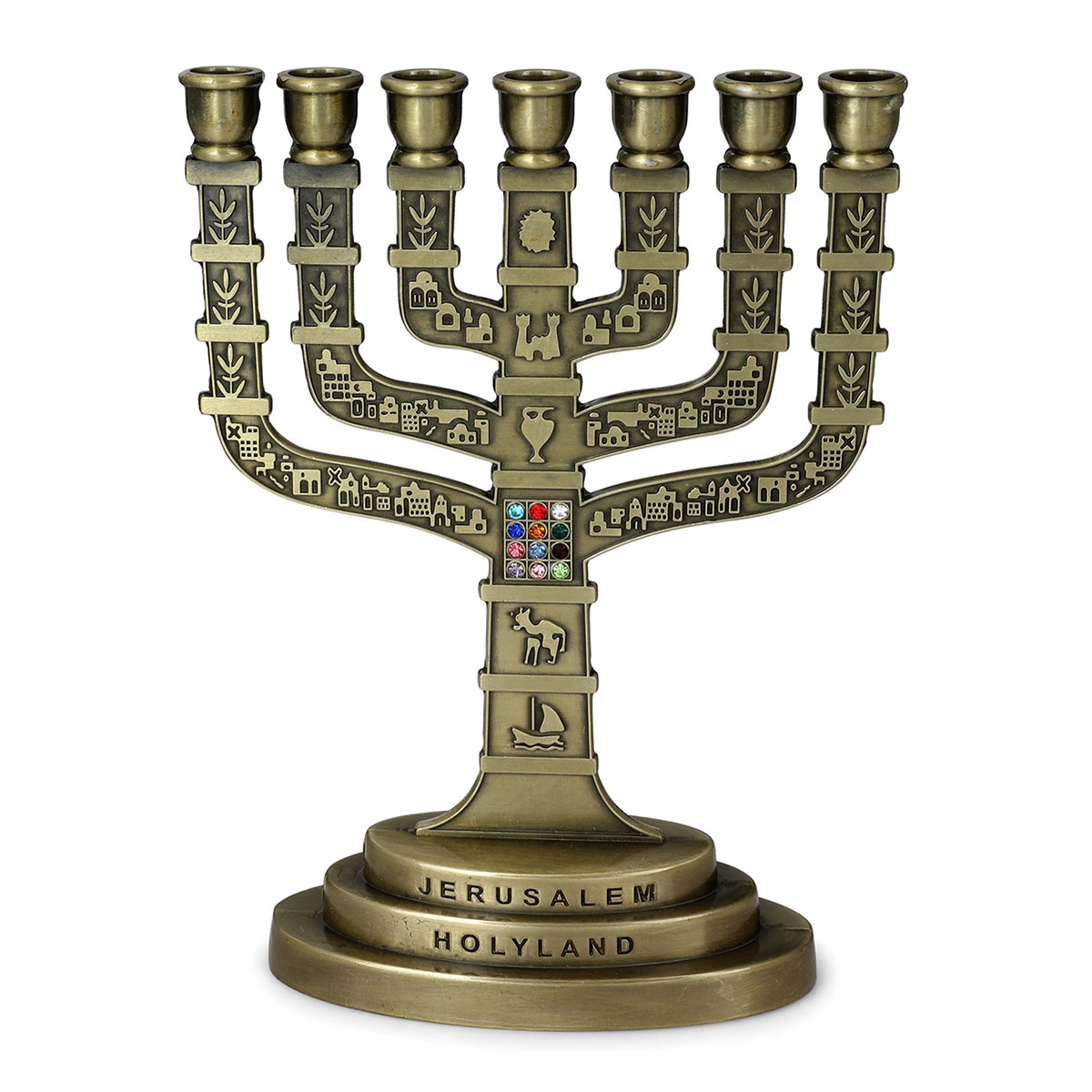 Seven Branch Menorah - 12 Tribes of Israel (Variety of Colors) main product photo