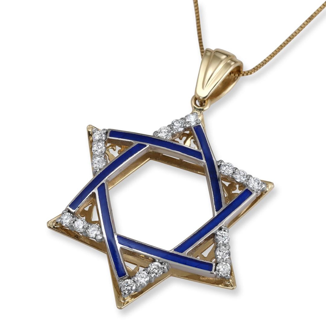 Anbinder Jewelry 14K Gold Star of David Extra Large Pendant with Diamonds & Blue Enamel main product photo